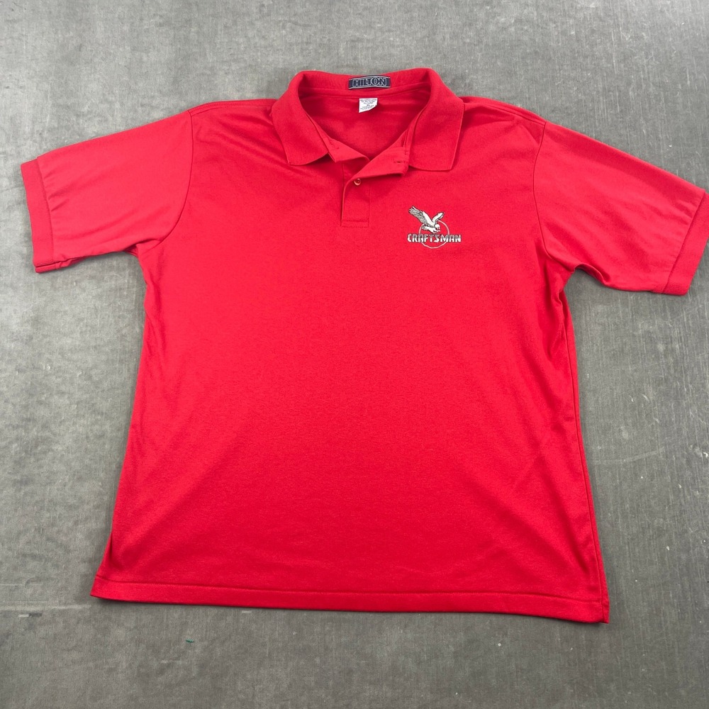 Craftsman Eagle Hilton Mens XL Red Polo Shirt Embroidered‎ Made in USA Vintage